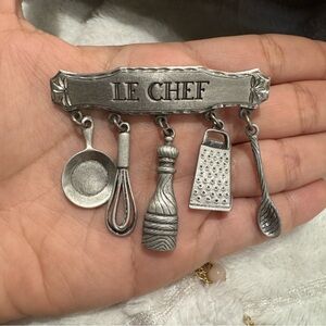 Vintage Signed JJ Brooch Le Chef Kitchen Utensil Silver Tone Brooch